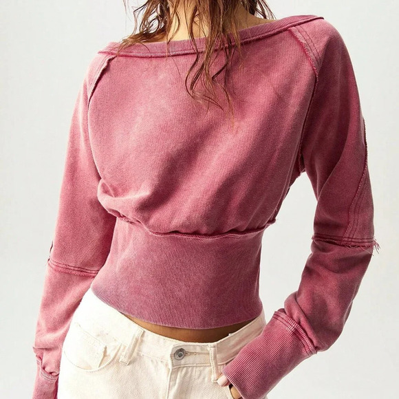 Pink Casual Women's Knitted Long Sleeve Cropped Loose Pullover Sweater - Picture 2 of 8